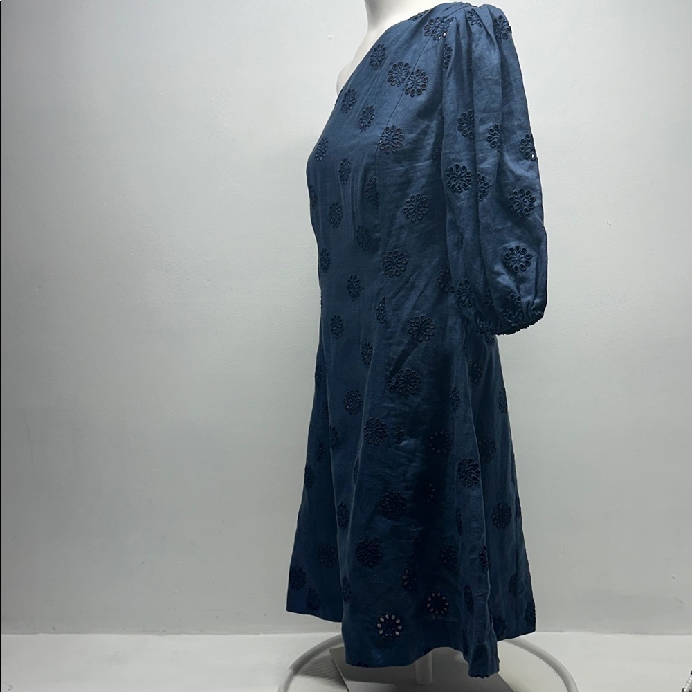 Figue Darcy Dress Linen Eyelet Floral Off The Shoulder Mini Navy Blue Size 8 - Picture 8 of 11